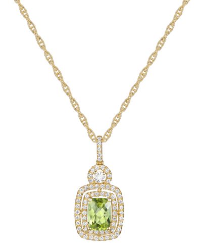 Macy's Peridot (7/8 Ct. T.w.) & Lab-grown White Sapphire (1/3 Ct. T.w.) Halo 18" Pendant Necklace In 14k Go In Green