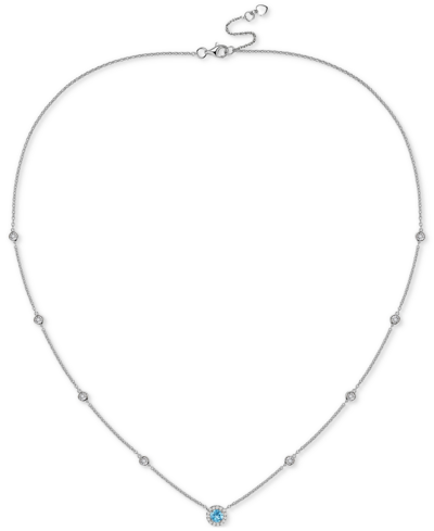 Macy's Amethyst (1/5 Ct. T.w.) & Diamond (1/10 Ct. T.w.) Halo Collar Necklace In Sterling Silver, 17" + 1" In Blue Topaz