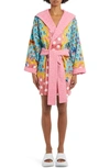 Versace Butterflies Terry-cloth Bathrobe In 6p790 Flamingo Multicolor