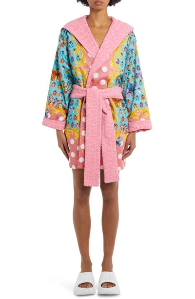 Versace Butterflies Terry-cloth Bathrobe In Multicolor