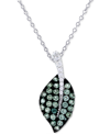 Macy's Cubic Zirconia Leaf 18" Pendant Necklace In Sterling Silver In Green