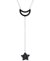 Macy's Black Spinel Moon & Star Lariat Necklace In Sterling Silver, 16" + 2" Extender In Black