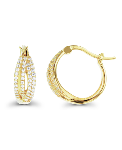 Macy's Cubic Zirconia Crossover Hoop Earrings In Sterling Silver (also In 14k Gold Over Silver Or 14k Rose In Yellow Gold Over Sterling Silver