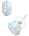 Macy's Lab-created Opal Heart Stud Earrings (3/8 Ct. T.w.) In Sterling Silver In White