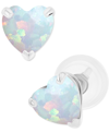 Macy's Lab-created Opal Heart Stud Earrings (3/8 Ct. T.w.) In Sterling Silver In White