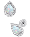 Macy's Lab-created Opal (1/10 Ct. T.w.) & Lab-created White Sapphire (1/6 Ct. T.w.) Pear Halo Stud Earrings In White