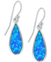 Macy's Lab-created Blue Opal Inlay Teardrop Drop Earrings In Sterling Silver In White