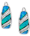 Macy's Lab-created Blue Opal & Cubic Zirconia Huggie Hoop Earrings In Sterling Silver In White