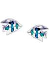 Macy's Lab-created Blue Opal Fish Stud Earrings In Sterling Silver In White