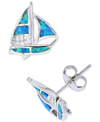Macy's Lab-created Blue Opal Sailboat Stud Earrings In Sterling Silver In White
