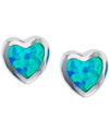 Macy's Lab-created Blue Opal Heart Stud Earrings In Sterling Silver In White