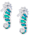 Macy's Lab-created Blue Opal Seahorse Stud Earrings In Sterling Silver In White