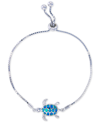 Macy's Lab-created Blue Opal Turtle Bolo Bracelet In Sterling Silver In White
