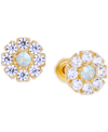 Macy's Lab-created Opal (1/20 Ct. T.w.) & Lab-created White Sapphire (1/2 Ct. T.w.) Stud Earrings In Yellow