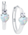 Macy's Lab-created Opal (1/5 Ct. T.w.) & Lab-created White Sapphire (1/10 Ct. T.w.) Heart Small Hoop Earrin In White
