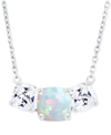 Macy's Lab-created Opal (1/4 Ct. T.w.) & Lab-created White Sapphire (1 Ct. T.w.) Triple Stone 18" Pendant N In White