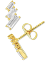 Macy's Cubic Zirconia Baguette Stud Earrings In 14k Gold-plated Sterling Silver In Yellow