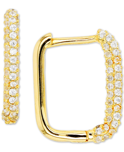 Macy's Cubic Zirconia Pave Square Hoop Earrings In K Yellow Gold Over Sterling Silver