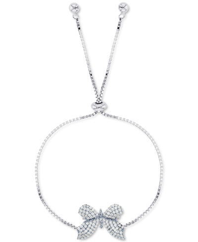 Macy's Cubic Zirconia Pave Butterfly Bolo Bracelet In Sterling Silver