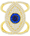 Macy's Cubic Zirconia Lab-created Blue Spinel (1/3 Ct. T.w.) Evil Eye Ring In 14k Gold-plated Sterling Silv In Yellow