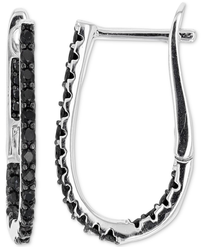 Macy's Black Spinel Oval Hoop Earrings (7/8 Ct. T.w.) In Sterling Silver