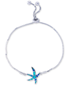 Macy's Lab-created Blue Opal Starfish Bolo Bracelet In Sterling Silver In Blue