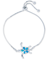 Macy's Lab-created Blue Opal Turtle Bolo Bracelet In Sterling Silver In Blue