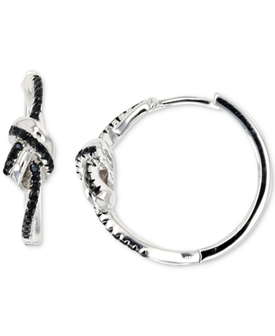 Macy's Black Spinel Knotted Small Hoop Earrings (3/8 Ct. T.w.) In Sterling Silver, 0.79"