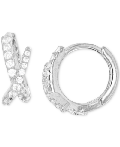 Macy's Cubic Zirconia Crisscross Extra Small Huggie Hoop Earrings In Sterling Silver Or 14k Gold-plated Ste In Gold Over Silver