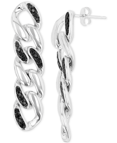 Macy's Black Spinel Chain Link Drop Earrings (1/2 Ct. T.w.) In Sterling Silver