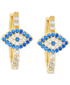 Macy's Lab-created Blue Spinel (1/3 Ct. T.w.) & Cubic Zirconia Hoop Earrings In Yellow