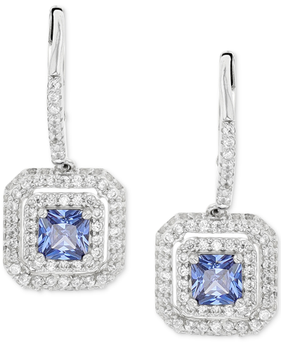 Macy's Cubic Zirconia Halo Cluster Leverback Drop Earrings In Sterling Silver