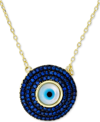 Macy's Cubic Zirconia & Enamel Evil Eye Pendant Necklace In 14k Gold-plated Sterling Silver, 16" + 1" Exten In Blue