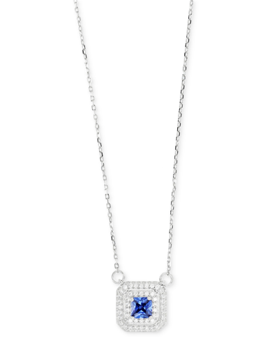 Macy's Cubic Zirconia Square Halo 18" Pendant Necklace In Sterling Silver