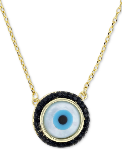 Macy's Cubic Zirconia & Enamel Evil Eye Pendant Necklace In 14k Gold-plated Sterling Silver, 16" + 1" Exten In Gold Over Silver