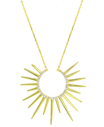 Macy's Cubic Zirconia Sun Ray Pendant Necklace, 16" + 2" Extender In Gold Over Silver
