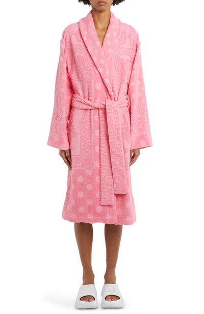 Versace Barocco-print Terry-cloth Dressing Gown In Pink