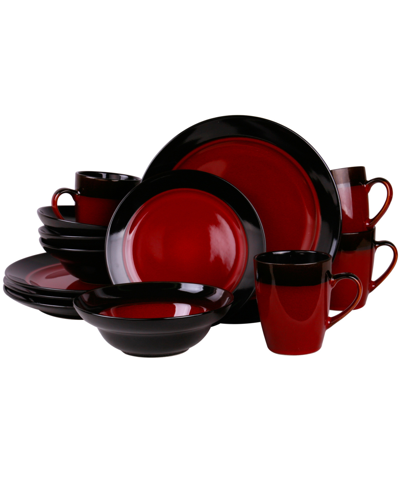 Elama Toro 16 Piece High Gloss Dinnerware Set, Service For 4 In Red And Black