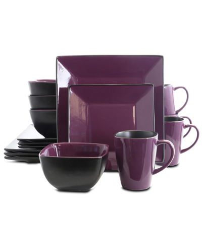 Elama Juniper Solid 16 Piece Modern Premium Stoneware Dinnerware Set, Service For 4 In Purple