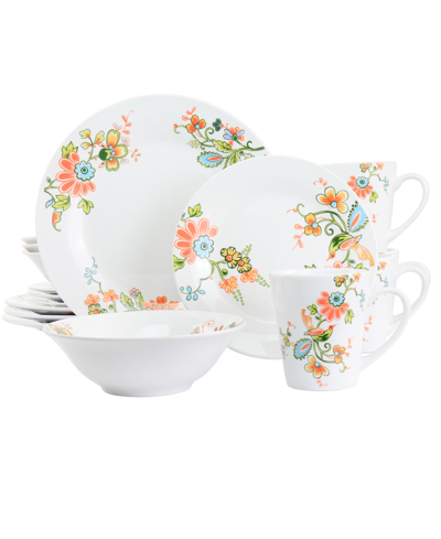 Elama Floral Zoe 16 Piece Round Porcelain Dinnerware Set, Service For 4 In Multi-color
