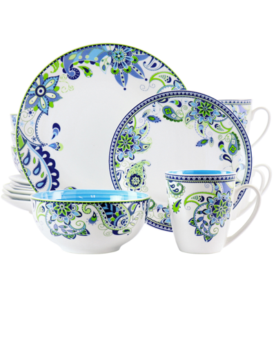 Elama Fiesta 16pc Round Porcelain Dinnerware Set In Blue And Green
