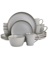 Elama Flat, Raised Rim, Gold-tone Trim Simon 16 Piece Stoneware Dinnerware Set, Service For 4 In Gray