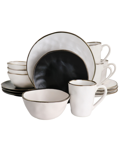 Elama Andres Mixed 16 Pc. Stoneware Dinnerware Set, Service For 4 In Assorted Matte With Gold-tone Rim