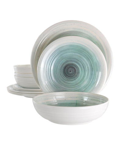 Elama Glossy Irene 12 Piece Lightweight Melamine Dinnerware Set, Service For 4 In Light Blue