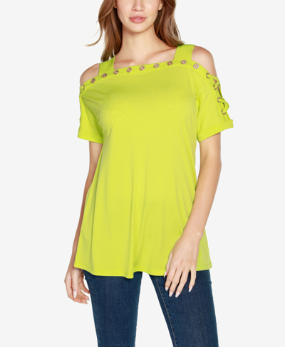 Belldini Plus Size Cold Shoulder Top In Key Lime