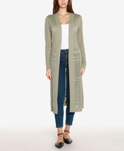Belldini Pointelle-stitch Duster Cardigan In Green