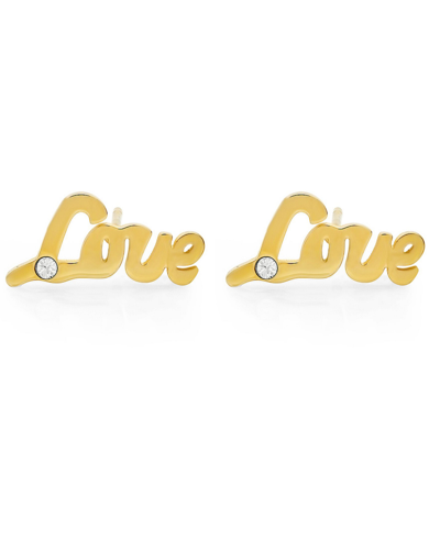 Steeltime Stainless Steel Love 18k Gold Plated Stud Earrings In Gold-plated