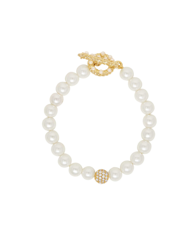 Ettika Pearl Beaded Toggle Bracelet In Gold Plated