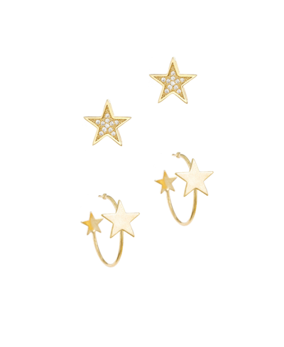 Ettika Star Power Stud And Hoop Set Of 2 In Gold Plated