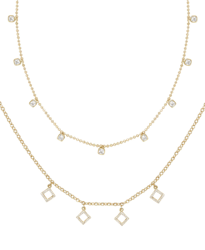 Ettika Geo Charm Layering Crystal Necklace Set Of 2 In Gold Plated